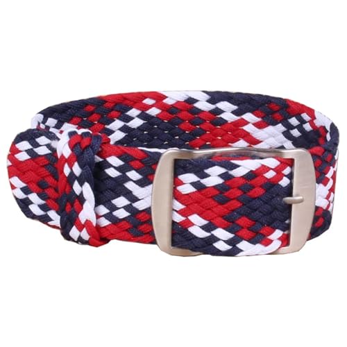 HASMI Kompatible 20mm 22mm Nylon Perlon gewebte Uhrenarmbänder Armband Cambo Stoff gewebtes Uhrenarmband Band Schnalle Gürtel Schwarz/Weiß/Rot (Color : W25 Red White Navy, Size : 20mm) von HASMI