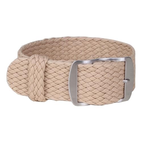 HASMI Kompatible 20mm 22mm Nylon Perlon gewebte Uhrenarmbänder Armband Cambo Stoff gewebtes Uhrenarmband Band Schnalle Gürtel Schwarz/Weiß/Rot (Color : W26 Beige, Size : 20mm) von HASMI