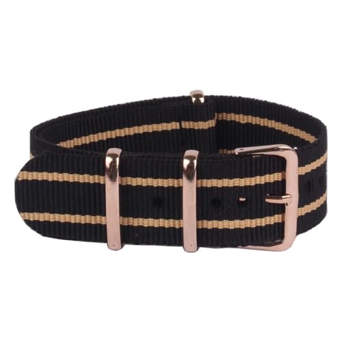 HASMI Kompatible Roségold-Schnalle, 18 mm, 20 mm, 22 mm, Streifen-Cambo-Uhrenstoff, Nylon-Uhrenarmbänder (Color : 3Black 2Beige C, Size : 20mm) von HASMI