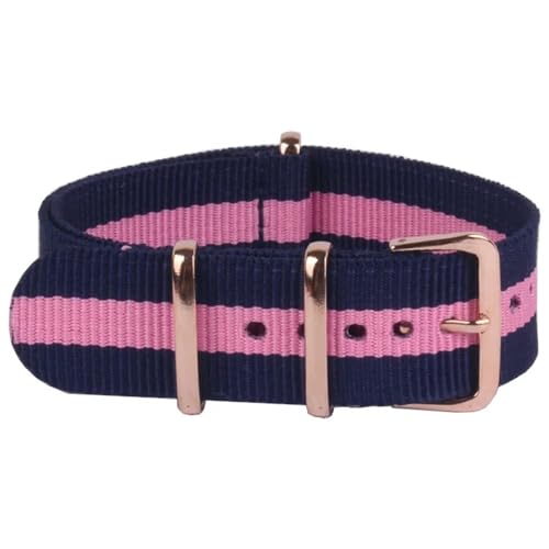 HASMI Kompatible Roségold-Schnalle, 18 mm, 20 mm, 22 mm, Streifen-Cambo-Uhrenstoff, Nylon-Uhrenarmbänder (Color : Navy Pink Navy, Size : 20mm) von HASMI