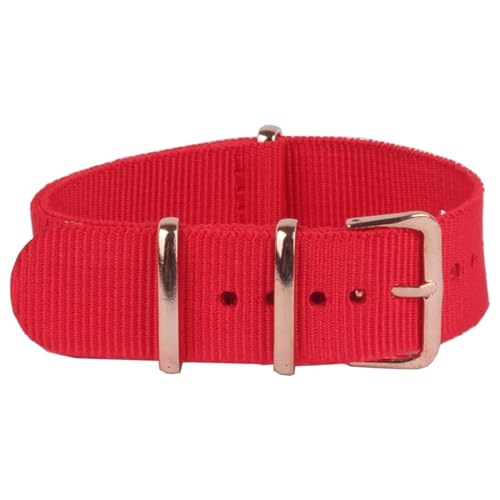 HASMI Kompatible Roségold-Schnalle, 18 mm, 20 mm, 22 mm, Streifen-Cambo-Uhrenstoff, Nylon-Uhrenarmbänder (Color : Red, Size : Medium) von HASMI