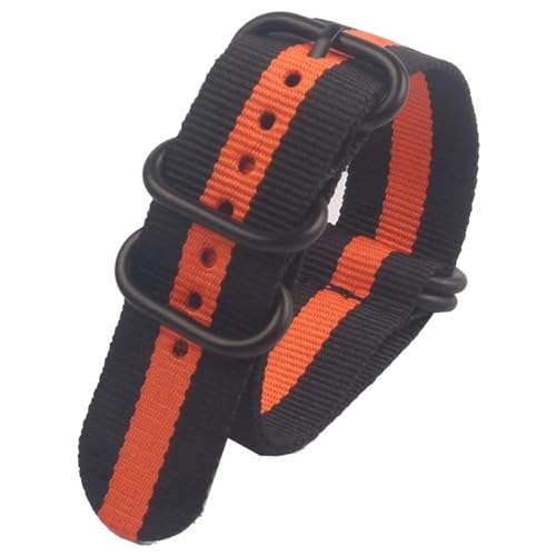 HASMI Kompatible Uhrenarmbänder for schwarzer Schnalle for Herren und Damen, Nylon-Uhrenarmband, 18 mm, 20 mm, 22 mm, 24 mm, Armbanduhr-Band, Ringschnalle (Color : Black-Orange-Black, Size : 20mm) von HASMI