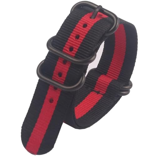 HASMI Kompatible Uhrenarmbänder for schwarzer Schnalle for Herren und Damen, Nylon-Uhrenarmband, 18 mm, 20 mm, 22 mm, 24 mm, Armbanduhr-Band, Ringschnalle (Color : Black-Red-Black, Size : 20mm) von HASMI