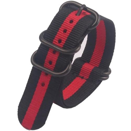 HASMI Kompatible Uhrenarmbänder for schwarzer Schnalle for Herren und Damen, Nylon-Uhrenarmband, 18 mm, 20 mm, 22 mm, 24 mm, Armbanduhr-Band, Ringschnalle (Color : Black-Red-Black, Size : 22mm) von HASMI