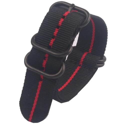 HASMI Kompatible Uhrenarmbänder for schwarzer Schnalle for Herren und Damen, Nylon-Uhrenarmband, 18 mm, 20 mm, 22 mm, 24 mm, Armbanduhr-Band, Ringschnalle (Color : Black-Red-Black A, Size : Medium) von HASMI