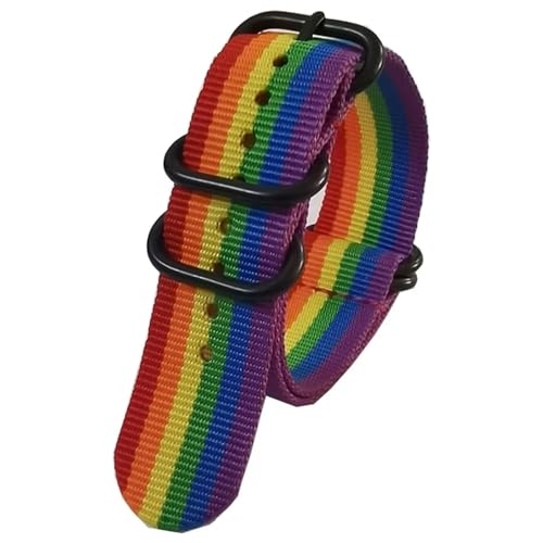 HASMI Kompatible Uhrenarmbänder for schwarzer Schnalle for Herren und Damen, Nylon-Uhrenarmband, 18 mm, 20 mm, 22 mm, 24 mm, Armbanduhr-Band, Ringschnalle (Color : Rainbow, Size : 22mm) von HASMI