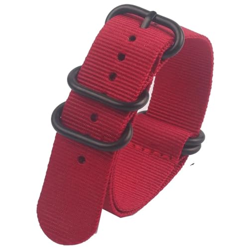 HASMI Kompatible Uhrenarmbänder for schwarzer Schnalle for Herren und Damen, Nylon-Uhrenarmband, 18 mm, 20 mm, 22 mm, 24 mm, Armbanduhr-Band, Ringschnalle (Color : Red, Size : Medium) von HASMI