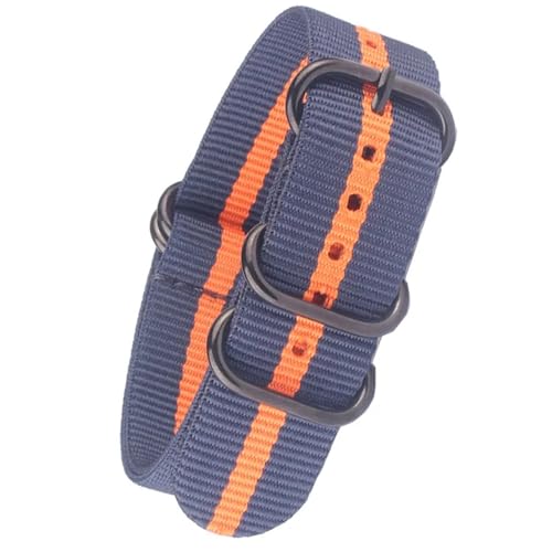 HASMI Kompatible schwarze Schnalle 18 mm 20 mm 22 mm 24 mm Uhrenarmbänder Herren Damen Uhrenarmband Armbanduhr Band Ringschnalle (Color : Navy-Orange-Navy A, Size : 22mm) von HASMI