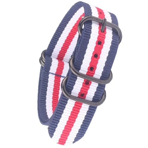 HASMI Kompatible schwarze Schnalle 18 mm 20 mm 22 mm 24 mm Uhrenarmbänder Herren Damen Uhrenarmband Armbanduhr Band Ringschnalle (Color : Navy-White-Red-B, Size : 20mm) von HASMI