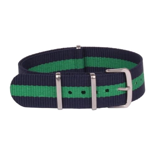 HASMI Kompatibles 12-mm-Streifen-Armband aus gewebter Faser, Nylon-Uhrenarmbänder, Armbanduhr-Band, Schnallenstoff (Color : Navy Green Navy, Size : 12mm) von HASMI