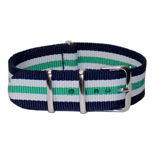 HASMI Kompatibles 12-mm-Streifen-Armband aus gewebter Faser, Nylon-Uhrenarmbänder, Armbanduhr-Band, Schnallenstoff (Color : Navy White Green B, Size : 12mm) von HASMI