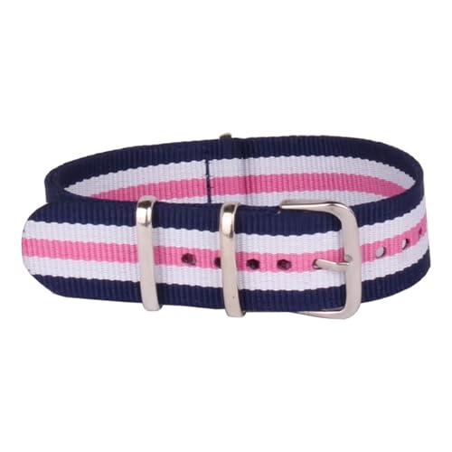 HASMI Kompatibles 12-mm-Streifen-Armband aus gewebter Faser, Nylon-Uhrenarmbänder, Armbanduhr-Band, Schnallenstoff (Color : Navy White Pink B, Size : 12mm) von HASMI