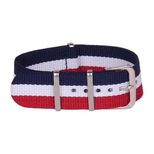 HASMI Kompatibles 12-mm-Streifen-Armband aus gewebter Faser, Nylon-Uhrenarmbänder, Armbanduhr-Band, Schnallenstoff (Color : Red White Navy, Size : 12mm) von HASMI