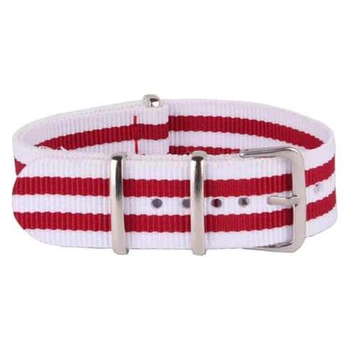 HASMI Kompatibles 20-mm-Armband aus gewebter Faser in Rot und Weiß for Streifen und 20-mm-Nylon-Uhrenarmbändern von HASMI