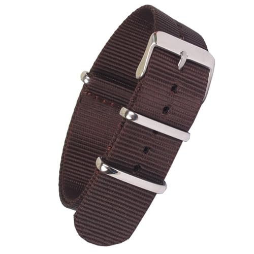HASMI Kompatibles einfarbiges Armband, Armbanduhrenarmband, Edelstahl-Schnalle, Stoff, braun, rot, schwarz, Nylonband, 22 mm, 18 mm, 20 mm (Color : Brown, Size : 20mm) von HASMI