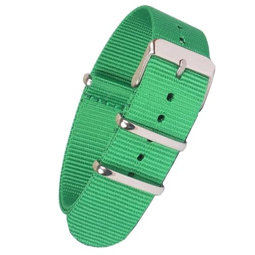 HASMI Kompatibles einfarbiges Armband, Armbanduhrenarmband, Edelstahl-Schnalle, Stoff, braun, rot, schwarz, Nylonband, 22 mm, 18 mm, 20 mm (Color : Grass Green, Size : 20mm) von HASMI