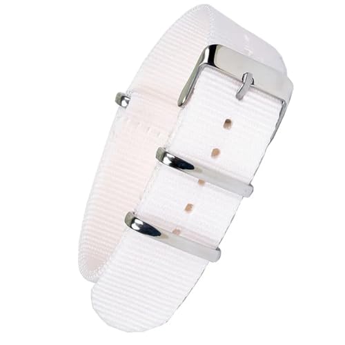 HASMI Kompatibles einfarbiges Armband, Armbanduhrenarmband, Edelstahl-Schnalle, Stoff, braun, rot, schwarz, Nylonband, 22 mm, 18 mm, 20 mm (Color : Wit, Size : 20mm) von HASMI