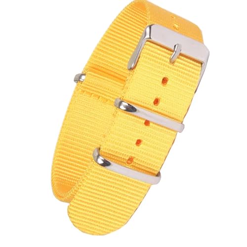 HASMI Kompatibles einfarbiges Armband, Armbanduhrenarmband, Edelstahl-Schnalle, Stoff, braun, rot, schwarz, Nylonband, 22 mm, 18 mm, 20 mm (Color : Yellow, Size : 22mm) von HASMI