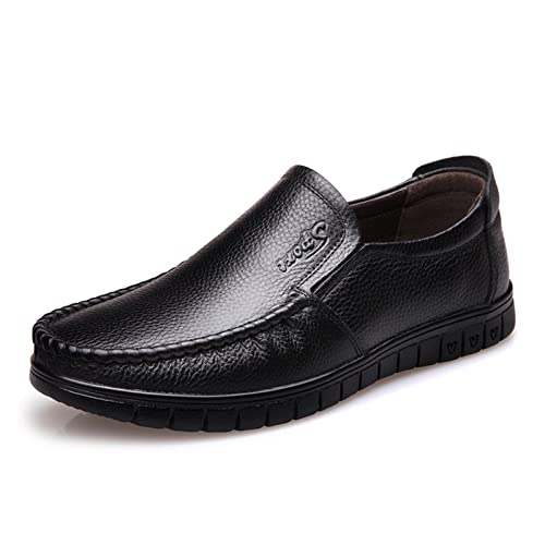 HASMI Lederschuhe Herren Low Top Peas Schuhe Mittleren Alters Und Ältere Papas Schuhe Aus Echtem Leder Füße (Color : Noir, Size : 45 EU) von HASMI