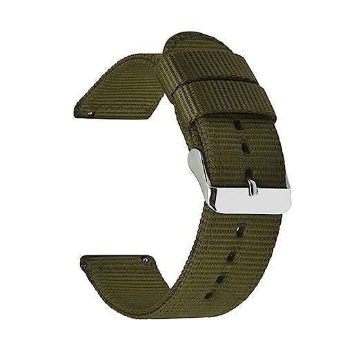 HASMI Nylon-Canvas-Armband, kompatibel for Samsung Galaxy Watch 42 mm, 46 mm, Active 2 Gear S2 S3, Amazfit-Armband, 18/20/22/24 mm Armband (Color : Army green, Size : 20mm) von HASMI