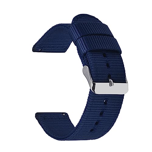 HASMI Nylon-Canvas-Armband, kompatibel for Samsung Galaxy Watch 42 mm, 46 mm, Active 2 Gear S2 S3, Amazfit-Armband, 18/20/22/24 mm Armband (Color : Deep Blue, Size : 20mm) von HASMI