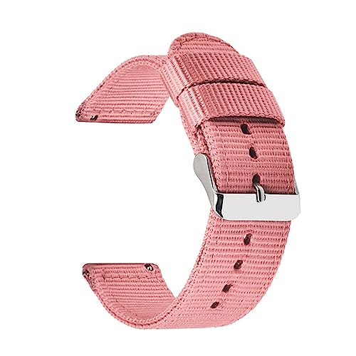 HASMI Nylon-Canvas-Armband, kompatibel for Samsung Galaxy Watch 42 mm, 46 mm, Active 2 Gear S2 S3, Amazfit-Armband, 18/20/22/24 mm Armband (Color : Pink, Size : 20mm) von HASMI