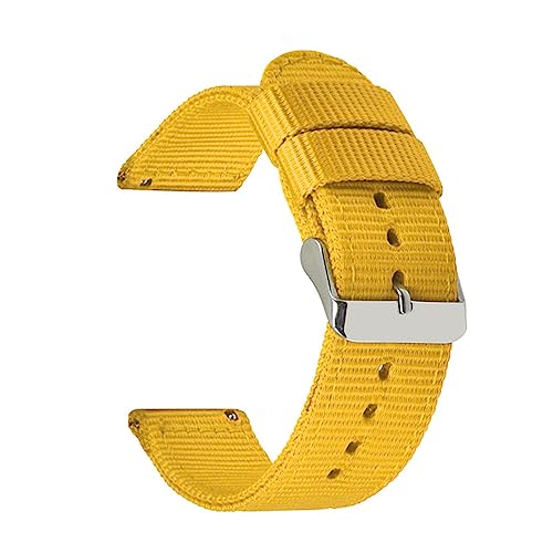 HASMI Nylon-Canvas-Armband, kompatibel for Samsung Galaxy Watch 42 mm, 46 mm, Active 2 Gear S2 S3, Amazfit-Armband, 18/20/22/24 mm Armband (Color : Yellow, Size : 20mm) von HASMI