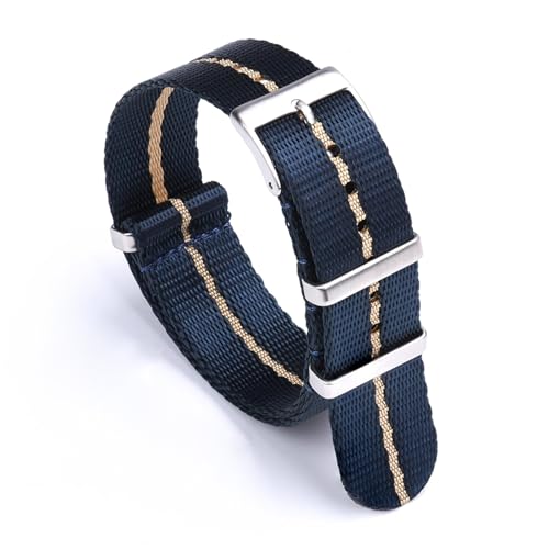 HASMI Premium-kompatibel for glattem Nylonarmband, 20-mm-22-mm-Armband, Dornschließe, Sicherheitsgurt-Uhrenarmbändern, kompatibel for Herrenuhrenzubehör (Color : Blue-Khaki, Size : 22mm) von HASMI