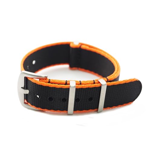 HASMI Sicherheitsgurt-Uhrenarmband, 20 mm, 22 mm, hochwertiges Nylon-Uhrenarmband, kompatibel for Militär-Uhrenarmband-Zubehör (Color : Black Orange Edge, Size : 20mm) von HASMI