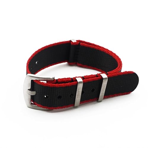 HASMI Sicherheitsgurt-Uhrenarmband, 20 mm, 22 mm, hochwertiges Nylon-Uhrenarmband, kompatibel for Militär-Uhrenarmband-Zubehör (Color : Black Red Edge, Size : 22mm) von HASMI