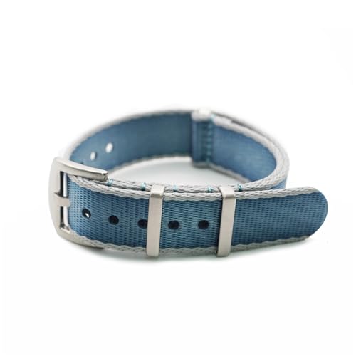 HASMI Sicherheitsgurt-Uhrenarmband, 20 mm, 22 mm, hochwertiges Nylon-Uhrenarmband, kompatibel for Militär-Uhrenarmband-Zubehör (Color : Light Blue Grey Edge, Size : 22mm) von HASMI