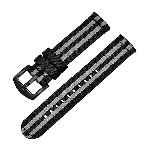 HASMI Strapazierfähiges Nylonarmband, 18 mm, 20 mm, 22 mm, 24 mm, kompatibel for Samsung Galaxy Watch Active 2 40 mm 44 mm 42 mm 46 mm Gear S2 S3 Amazfit Huawei (Color : Black grey B, Size : 20mm) von HASMI