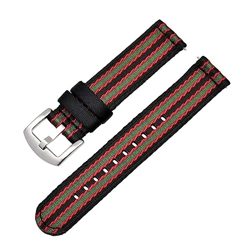 HASMI Strapazierfähiges Nylonarmband, 18 mm, 20 mm, 22 mm, 24 mm, kompatibel for Samsung Galaxy Watch Active 2 40 mm 44 mm 42 mm 46 mm Gear S2 S3 Amazfit Huawei (Color : Black red green S, Size : Me von HASMI