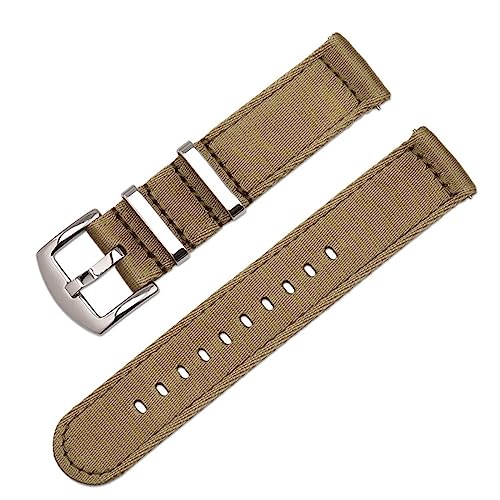 HASMI Strapazierfähiges Nylonarmband, Zulu-Band, 18 mm, 20 mm, 22 mm, 24 mm, kompatibel for Samsung Galaxy Watch Active2 S2 S3 Huawei GT 2 Amazfit Canvas-Armband (Color : Khaki, Size : 20mm) von HASMI