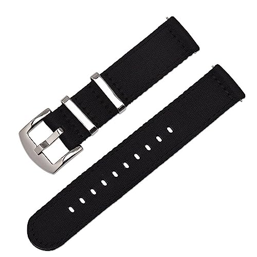 HASMI Strapazierfähiges Nylonarmband, Zulu-Band, 18 mm, 20 mm, 22 mm, 24 mm, kompatibel for Samsung Galaxy Watch Active2 S2 S3 Huawei GT 2 Amazfit Canvas-Armband (Color : Noir, Size : Medium) von HASMI