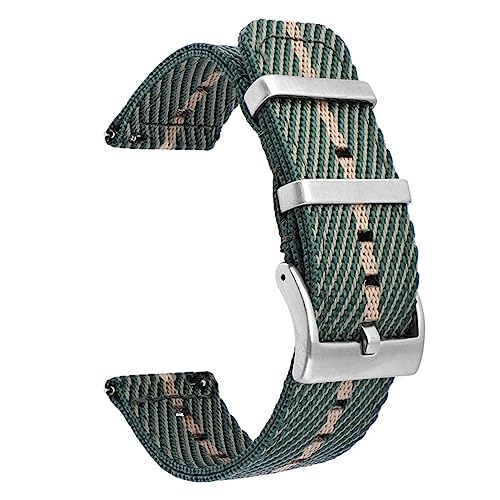 HASMI Streifen-Nylonarmband, kompatibel for Samsung Galaxy Watch 3 4 Uhrenarmband, gewebt, Schnellverschluss-Armband, Zubehör, Armband 18, 20, 22, 24 mm (Color : Green silver, Size : 18mm width) von HASMI