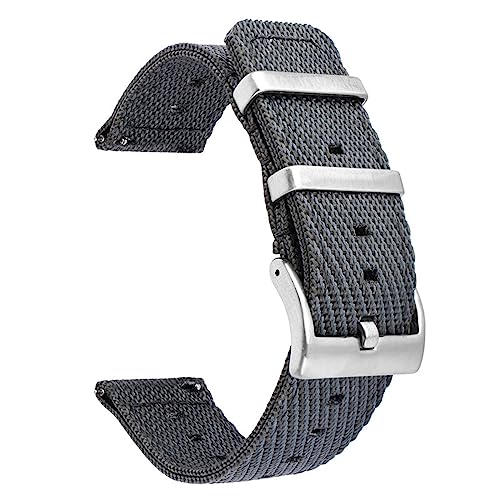 HASMI Streifen-Nylonarmband, kompatibel for Samsung Galaxy Watch 3 4 Uhrenarmband, gewebt, Schnellverschluss-Armband, Zubehör, Armband 18, 20, 22, 24 mm (Color : Grey silver, Size : 18mm width) von HASMI