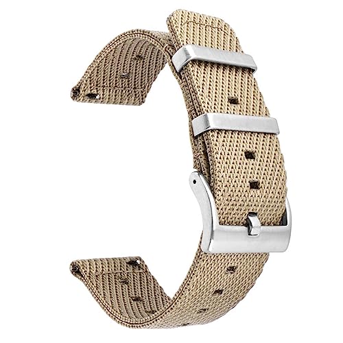 HASMI Streifen-Nylonarmband, kompatibel for Samsung Galaxy Watch 3 4 Uhrenarmband, gewebt, Schnellverschluss-Armband, Zubehör, Armband 18, 20, 22, 24 mm (Color : Khaki silver, Size : 20mm width) von HASMI