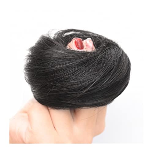 Haarteil 1 Stück Haarteile, künstliches Haar mit elastischen Bändern, Donut-Chignon, synthetische Haarknoten for Frauen, glattes Haar, Haargummi, Chignon, Pferdeschwanz Dutt (Color : Brown black) von HASMI