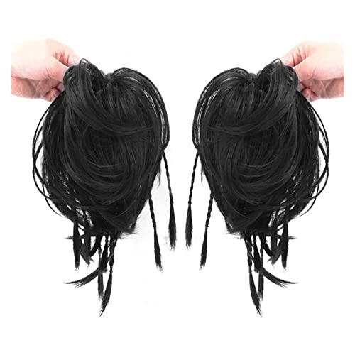 Haarteil 2 Stück Scrunchie-Pferdeschwanz-Extensions for Frauen, synthetischer unordentlicher Haarknoten, zerzaust, gewellt, elastisch, geflochten, Chignon-Haarteil, hitzebeständiges Haar Dutt (Color von HASMI