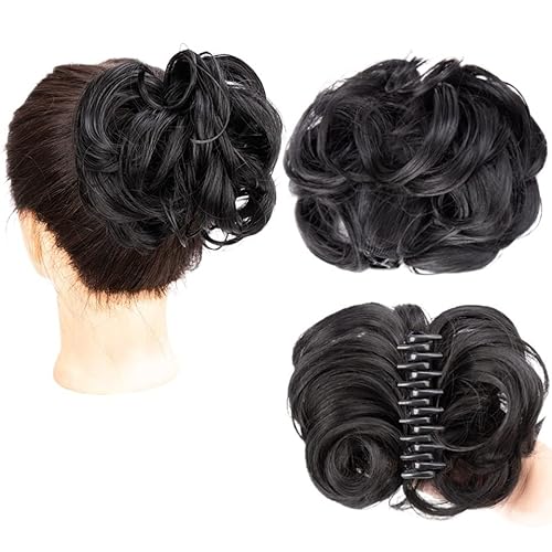 Haarteil Messy Bun Hair Piece Tousled Updo Hairpiece, Curly Scrunchies Clip In Claw Hair Bun Synthetic Chignon Claw Clip with Hair Attached for Women Dutt (Color : Dark brown) von HASMI