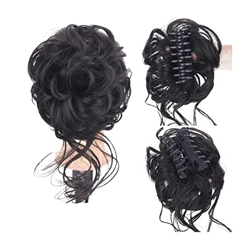 Haarteil Messy Curly Hair Dutt Haargummis Verlängerung, 1 STÜCKE Curly Wellig Synthetic Bun Hair Piece Claw Clip Haarknoten Chignon for Frauen Mädchen Dutt (Color : Black Brown) von HASMI