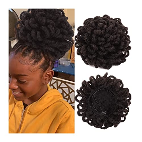 Haarteil Mit Gummiband Synthetische Dreadlocks Dutt Afro Puff Kordelzug Pferdeschwanz Haar, Chignon Locs Zöpfe Dutt Haarteil Clip im Haar, Verlängerungen for schwarze Frauen Unordentliches Haarteil ( von HASMI