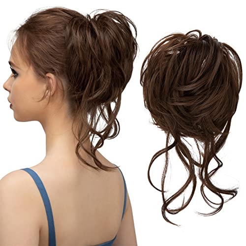 Haarteil Synthetisches unordentliches Brötchen, elastische Haarteile, lockiges Scrunchie, Schwarz, Blond, Braun, Chignon-Band, Hochsteckfrisur, Donut, natürliches Kunsthaar for Frauen Dutt (Color : M von HASMI