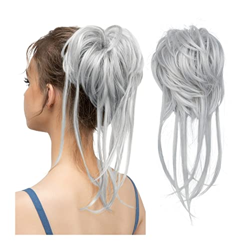 Haarteil Zerzauste Hochsteckfrisur Messy Bun Haarteil Chignon Pferdeschwanz-Verlängerungen mit elastischem Gummiband Curly Scrunchies Pferdeschwanz-Haarteil for Frauen Dutt (Color : Light Silver Grey von HASMI