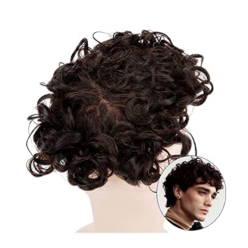 Herren Haarteil 25 mm lockiges Haarteil feine Mono-Haarprothese for Männer Toupet # 2 indisches Echthaar-Ersatzsystem 17,8 cm Remy-Haar männliche lockige Perücke Toupet für Männer (Color : 25mm curly von HASMI