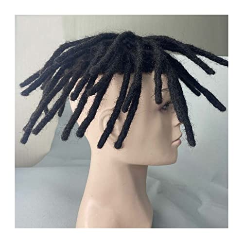Herren Haarteil Dreadlock Male Hair Prosthesis Toupee For Men Mono Afro Curly Hair System Unit for Black Men #1B Indian Human Hair Men's Wig Toupet für Männer (Color : 3inch Color 1B 130%, Size : 6x von HASMI