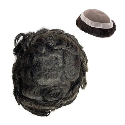 Herren Haarteil Man Toupee 6" Indian Human Hair Replacement System Fine Mono NPU Base 30mm Wave Toupee Mens Kapillarprothese Haarteil Toupet für Männer (Color : 30mm Wave Toupee 1B05 120%, Size : 7x von HASMI