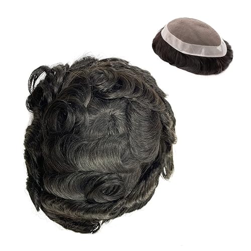 Herren Haarteil Man Toupee 6" Indian Human Hair Replacement System Fine Mono NPU Base 30mm Wave Toupee Mens Kapillarprothese Haarteil Toupet für Männer (Color : 30mm Wave Toupee 1B10 130%, Size : 7x von HASMI