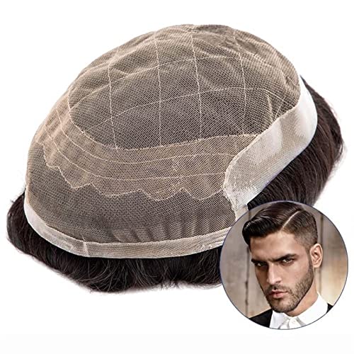 Herren Haarteil Mens Toupee Men Wave Real Human Hair Toupee Atmungsaktive männliche Haarprothese French Lace Base mit PU um Herrenhaarsysteme Haarteil Toupet für Männer (Color : Color 4, Size : 7x9 von HASMI